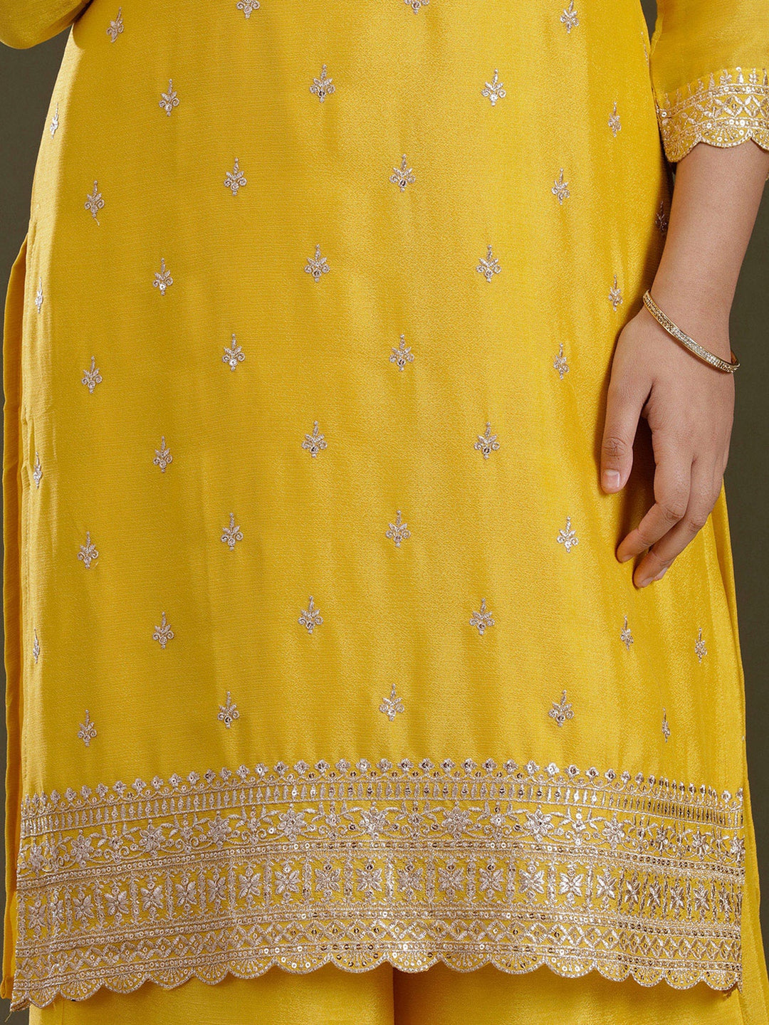 Yellow Sequins Soft Raw Silk Readymade Salwar Suit