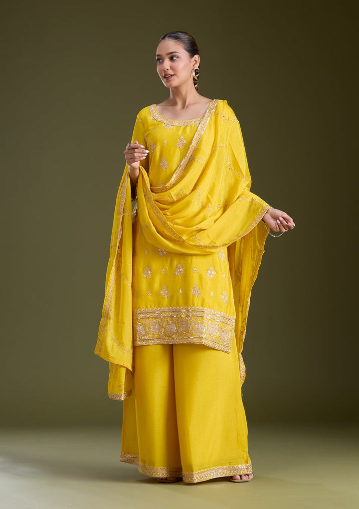 Yellow Sequins Soft Raw Silk Readymade Salwar Suit