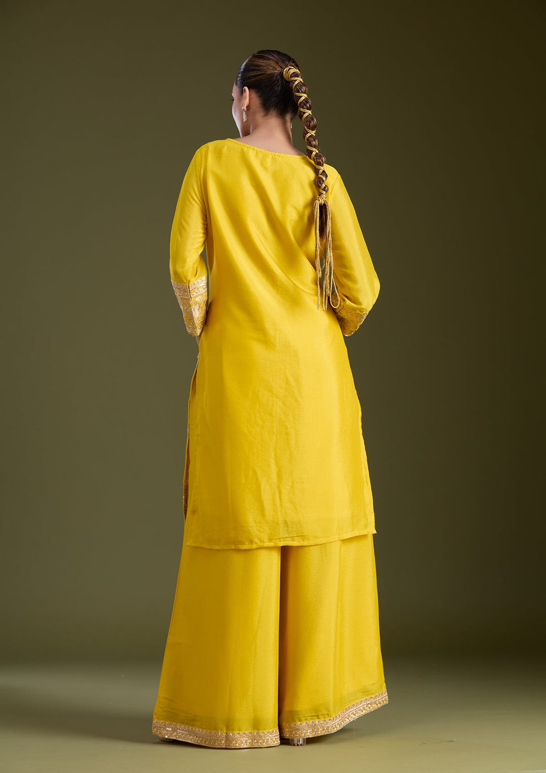 Yellow Sequins Soft Raw Silk Readymade Salwar Suit