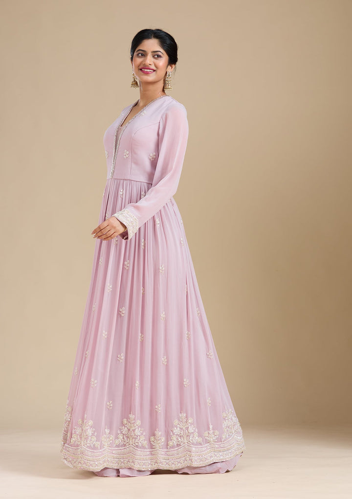 Mauve Cutdana Georgette Readymade Salwar Suit-Koskii