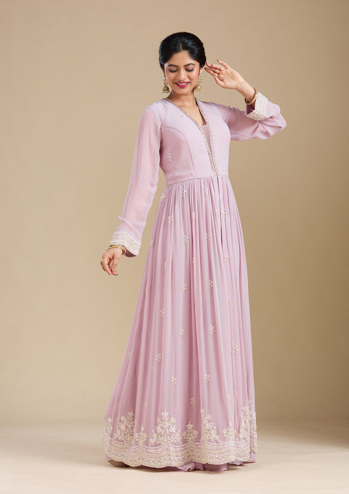 Mauve Cutdana Georgette Readymade Salwar Suit-Koskii