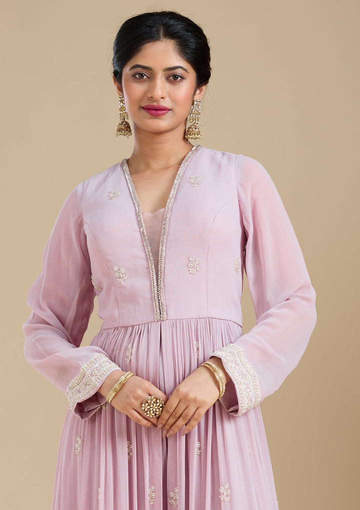 Mauve Cutdana Georgette Readymade Salwar Suit-Koskii