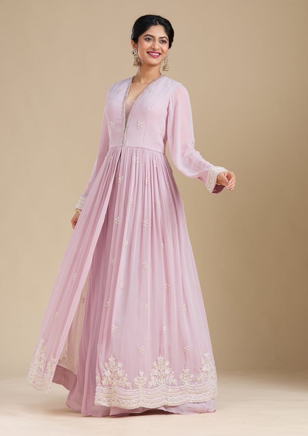 Mauve Cutdana Georgette Readymade Salwar Suit-Koskii