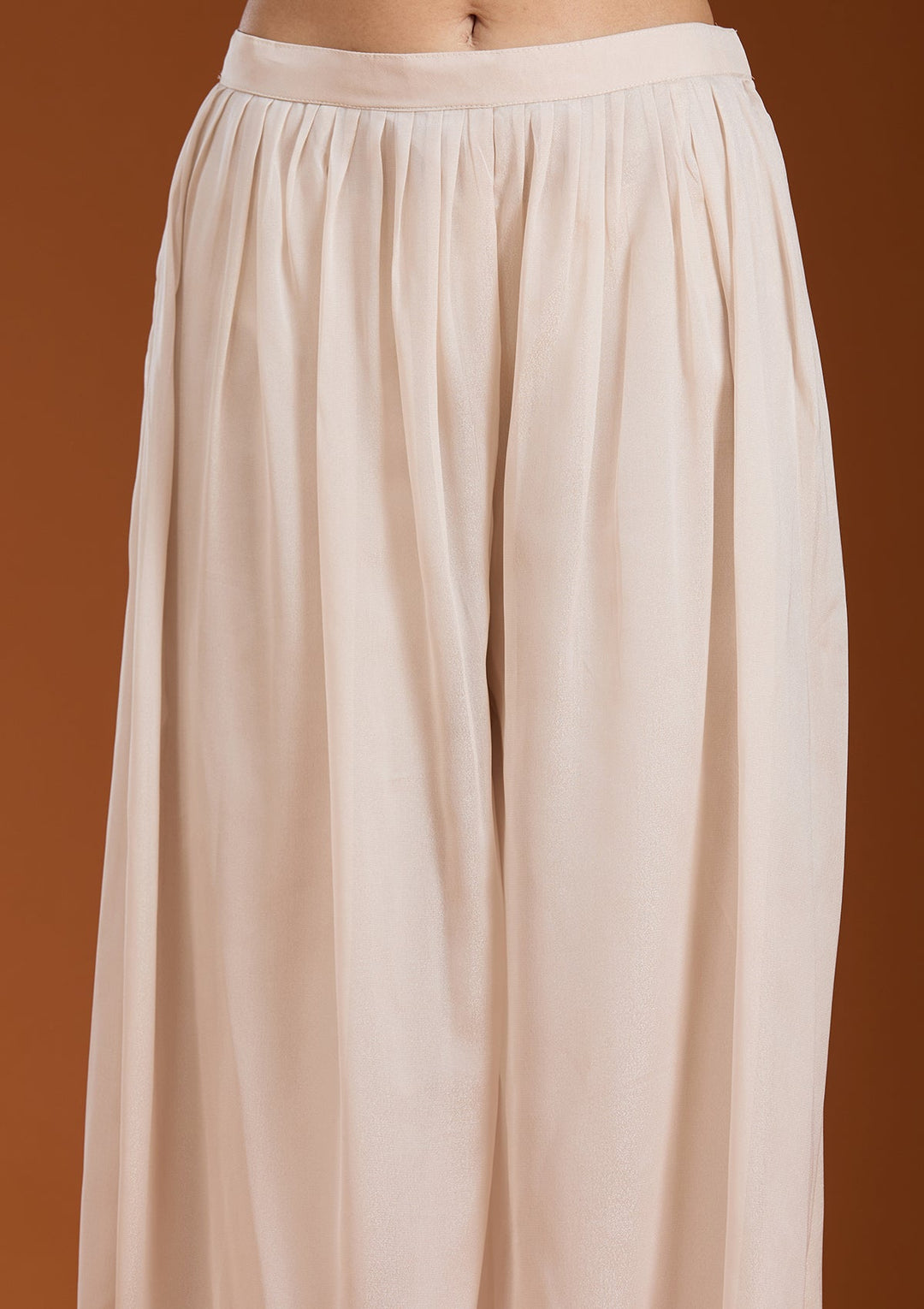 Beige Threadwork Georgette Readymade Salwar Suit_koskii