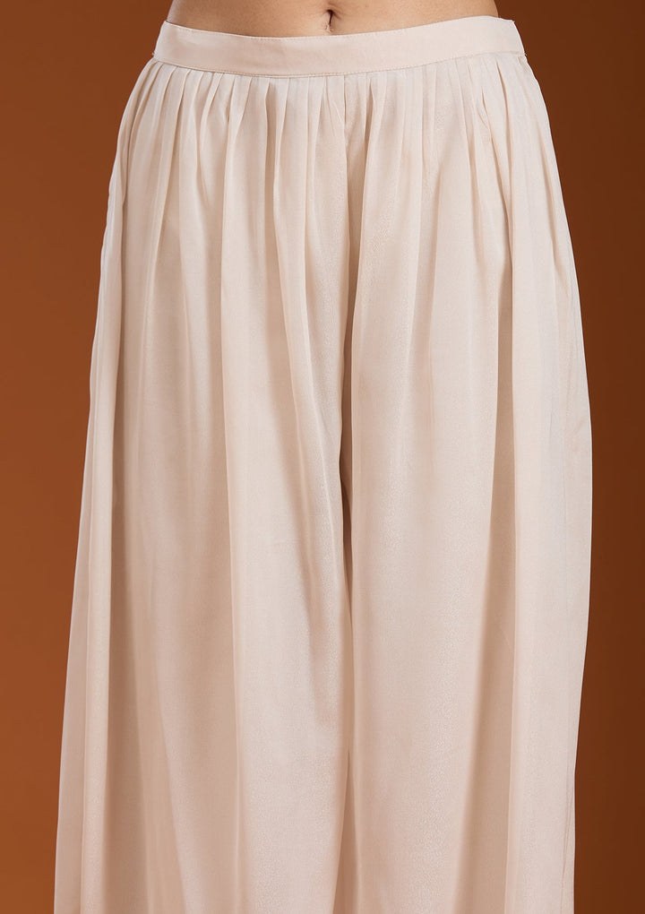 Beige Threadwork Georgette Readymade Salwar Suit_koskii