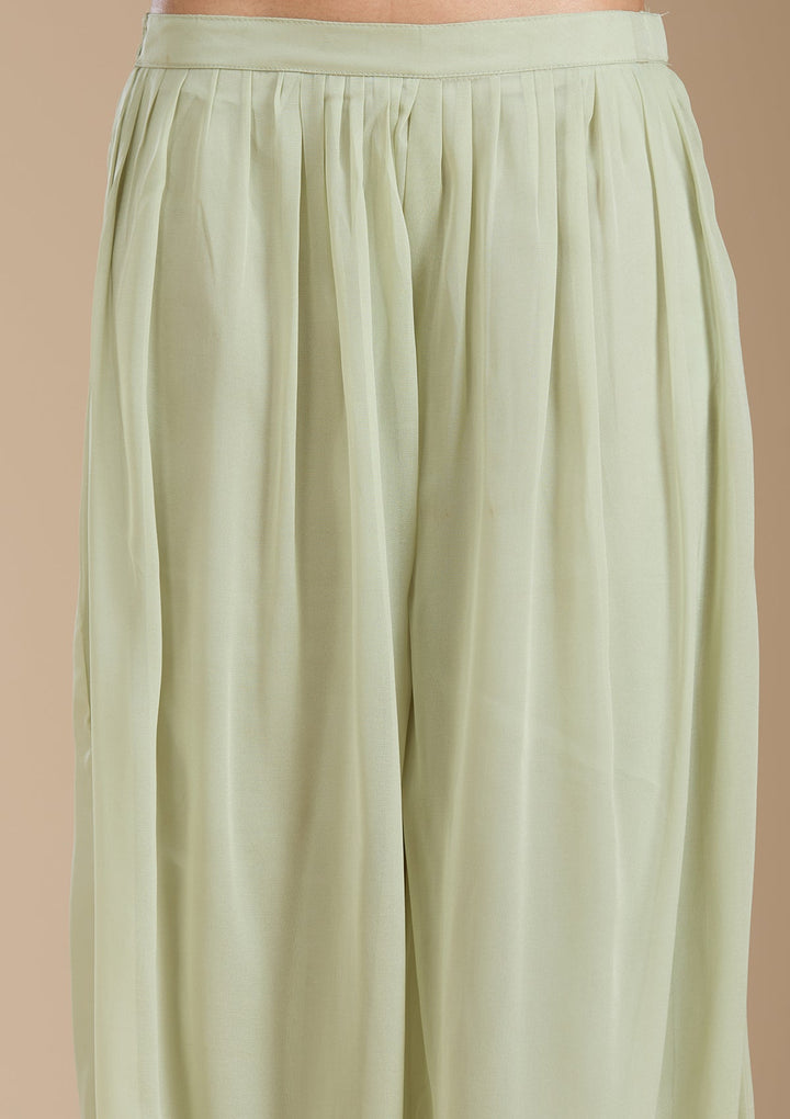 Sea Green Threadwork Georgette Readymade Salwar Suit_koskii