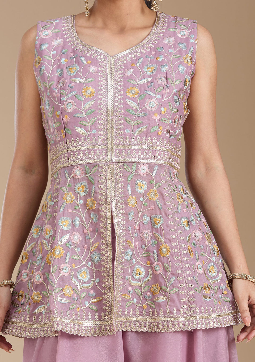 Mauve Threadwork Georgette Readymade Salwar Suit_koskii