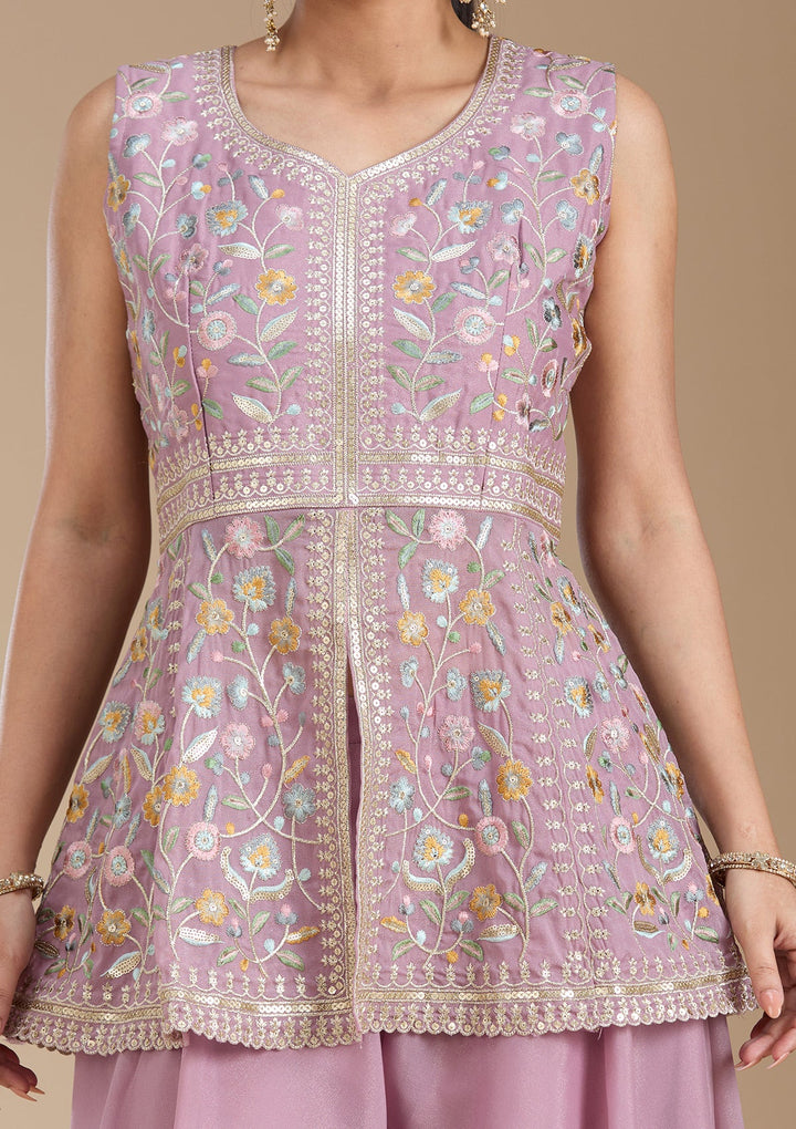 Mauve Threadwork Georgette Readymade Salwar Suit_koskii