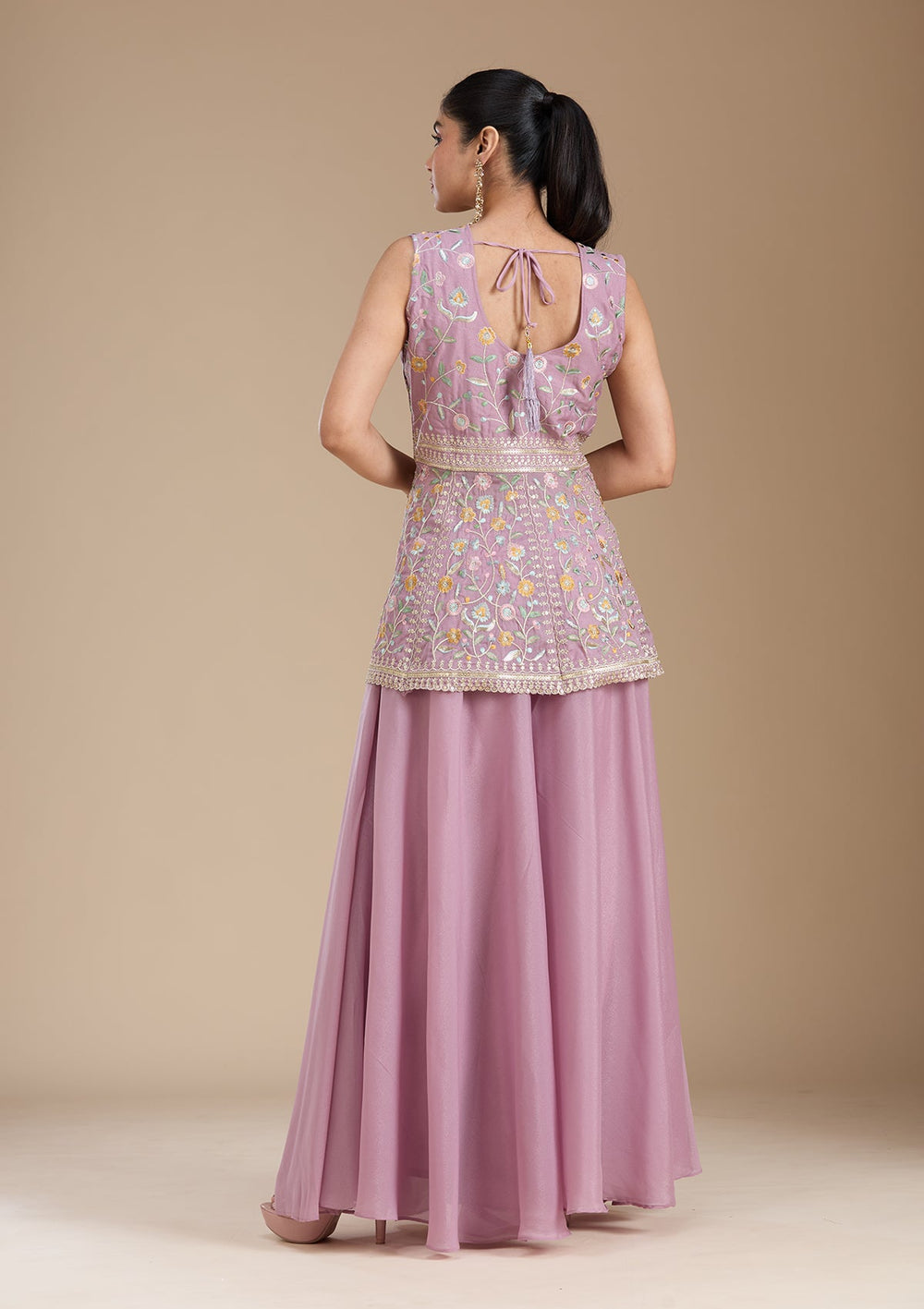 Mauve Threadwork Georgette Readymade Salwar Suit_koskii