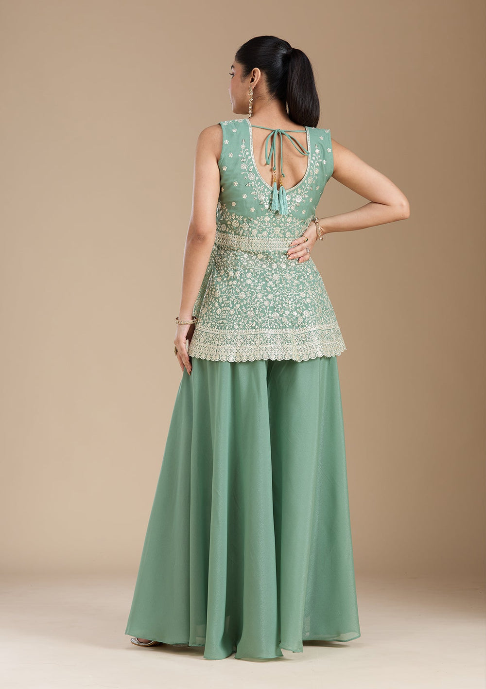 Leaf Green Zariwork (Gold) Georgette Readymade Salwar Suit_koskii