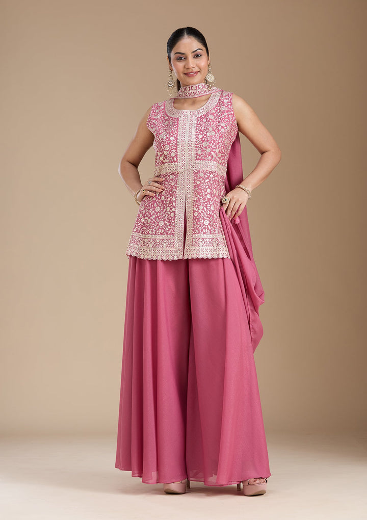Pink Zariwork (Gold) Georgette Readymade Salwar Suit_koskii