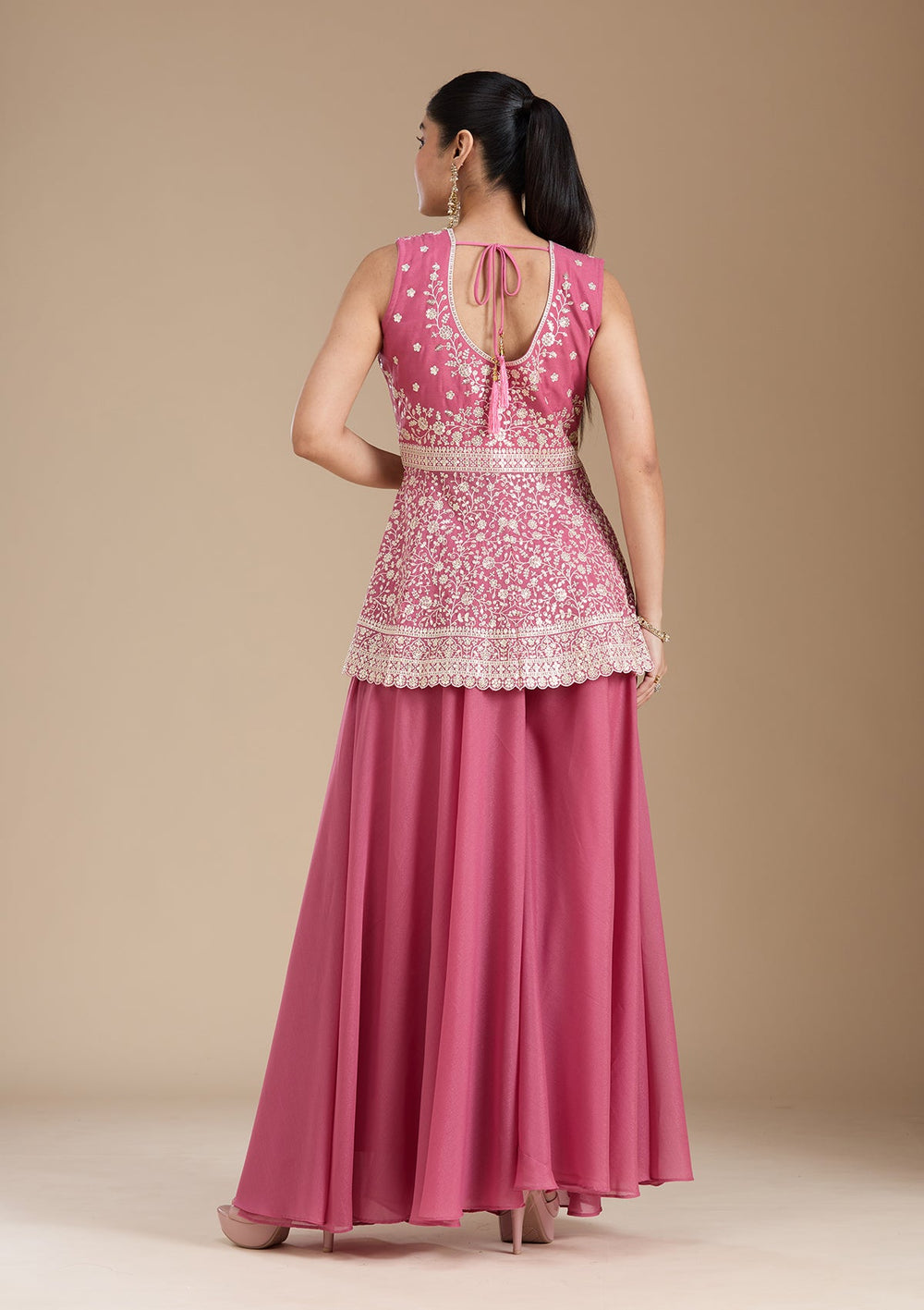 Pink Zariwork (Gold) Georgette Readymade Salwar Suit_koskii