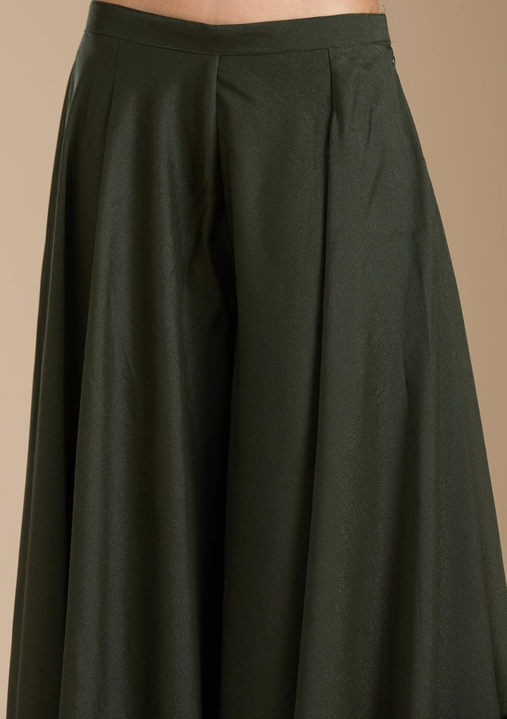 Bottle Green Zariwork (Gold) Georgette Readymade Salwar Suit_koskii