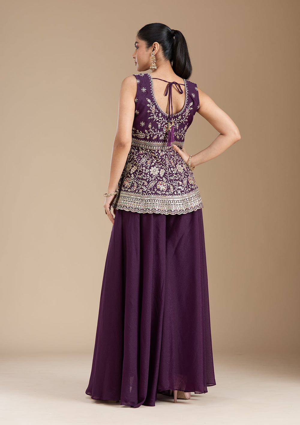 Wine Zariwork (Gold) Georgette Readymade Salwar Suit_koskii