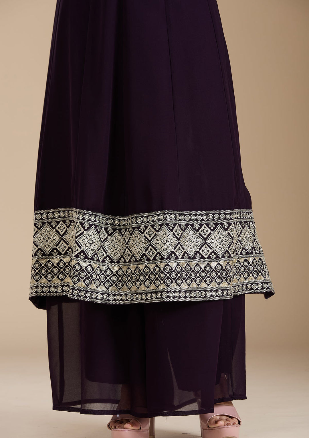 Purple Zariwork (Gold) Georgette Readymade Salwar Suit_koskii