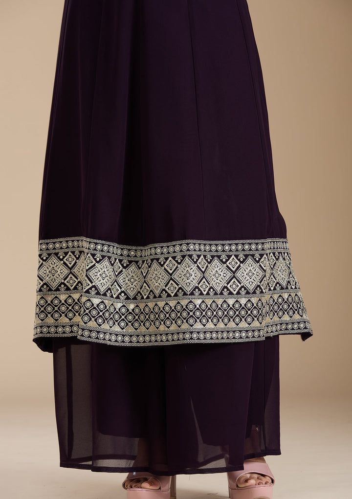 Purple Zariwork (Gold) Georgette Readymade Salwar Suit_koskii