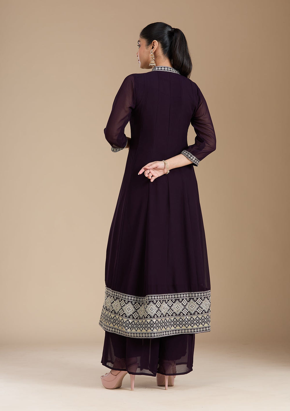 Purple Zariwork (Gold) Georgette Readymade Salwar Suit_koskii
