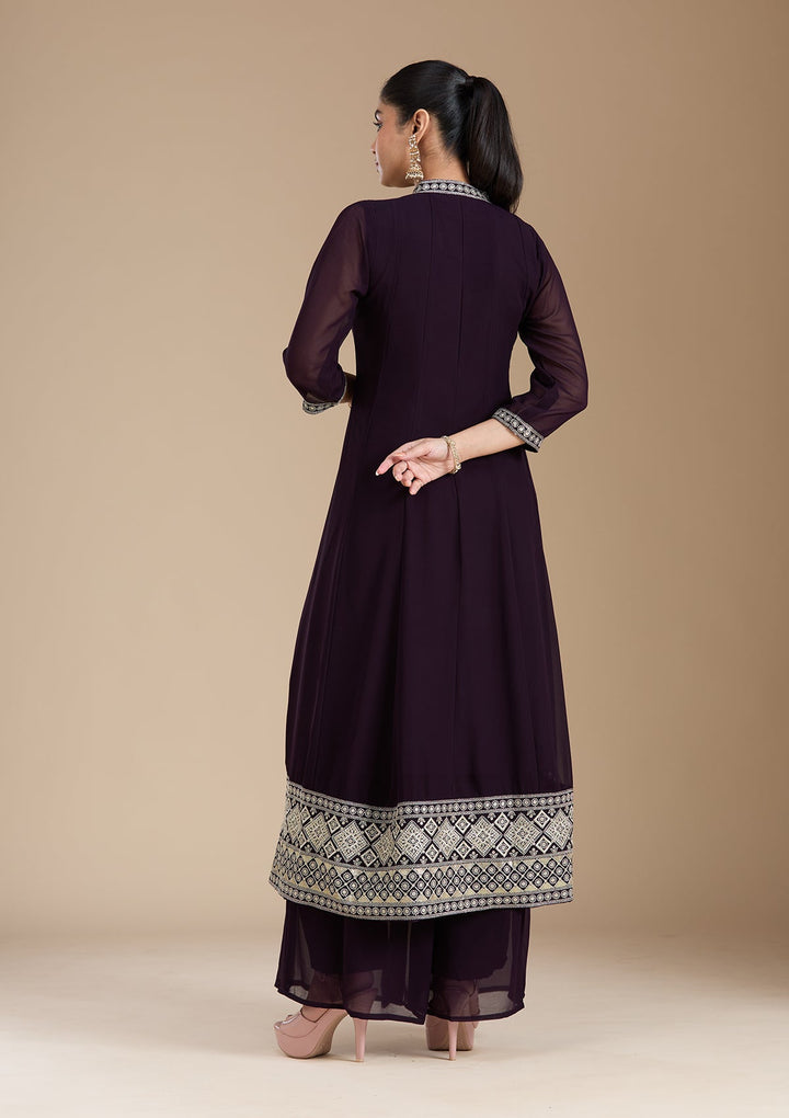 Purple Zariwork (Gold) Georgette Readymade Salwar Suit_koskii
