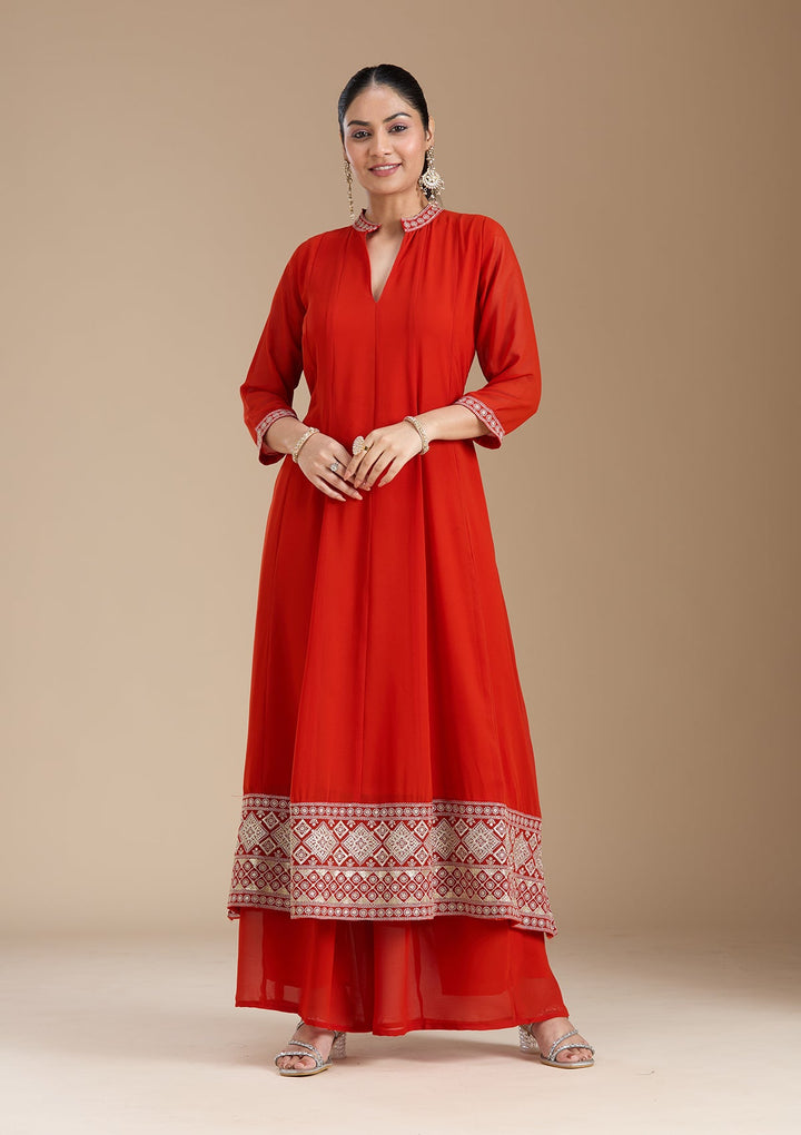 Rust Zariwork (Gold) Georgette Readymade Salwar Suit_koskii