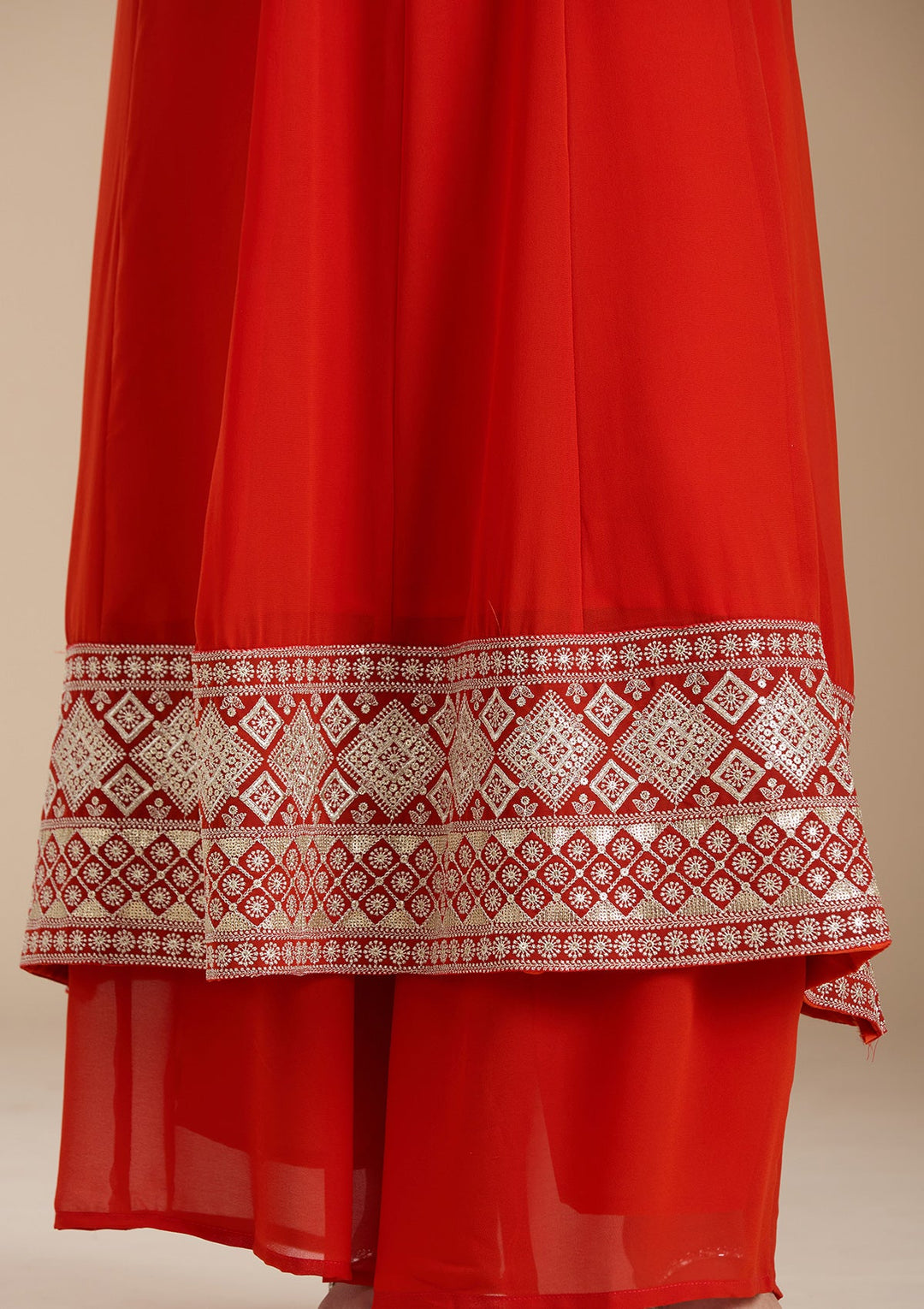 Rust Zariwork (Gold) Georgette Readymade Salwar Suit_koskii