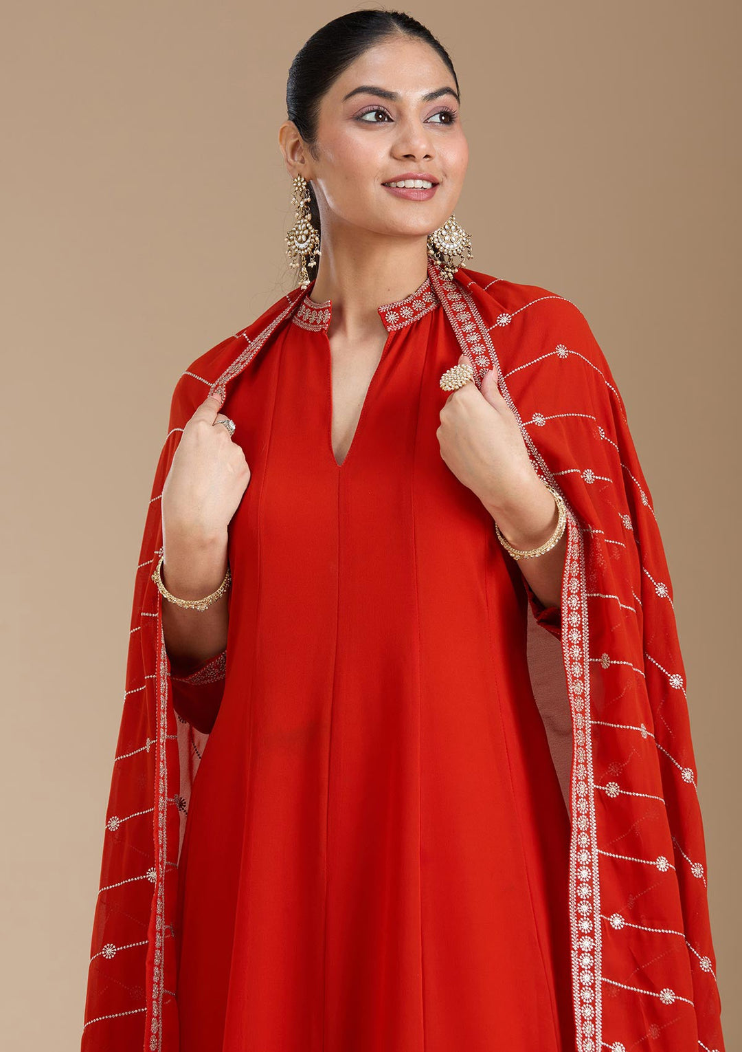Rust Zariwork (Gold) Georgette Readymade Salwar Suit_koskii