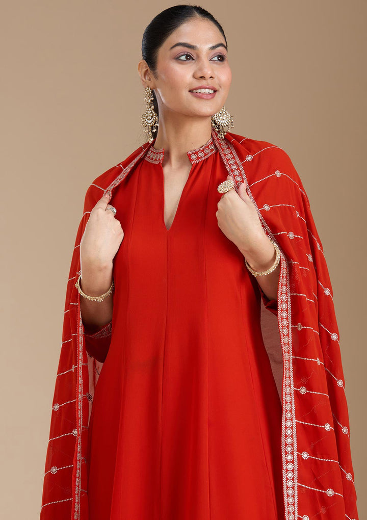 Rust Zariwork (Gold) Georgette Readymade Salwar Suit_koskii