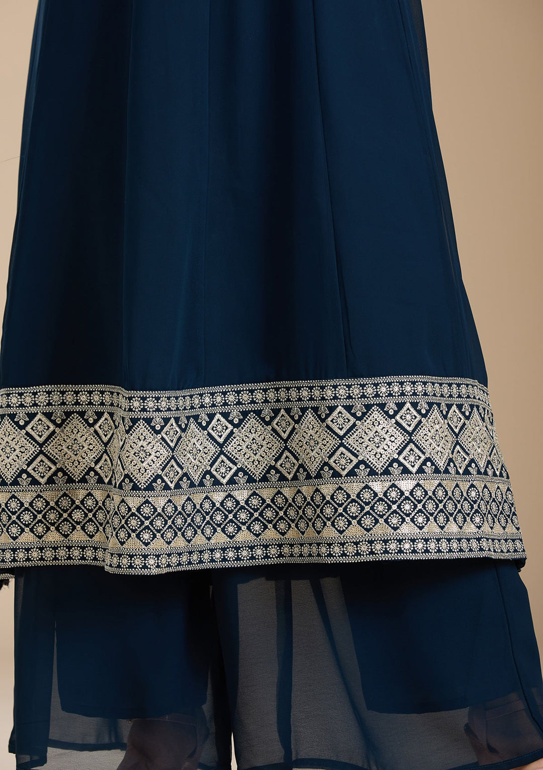 Teal Green Zariwork (Gold) Georgette Readymade Salwar Suit_koskii