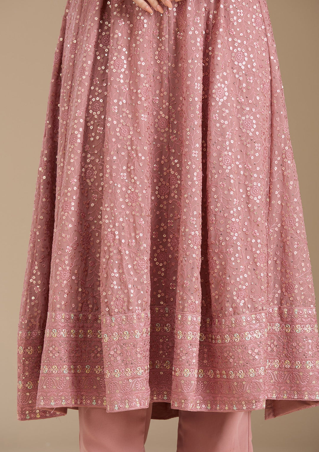 Peach Sequins Georgette Readymade Salwar Suit_koskii