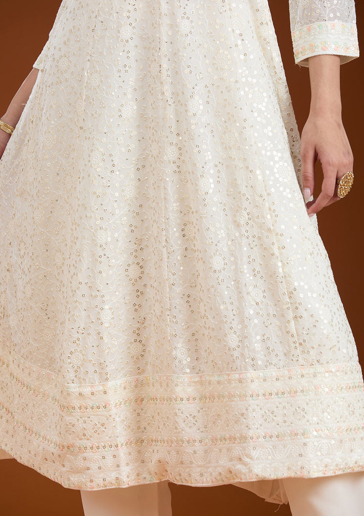 White Sequins Georgette Readymade Salwar Suit