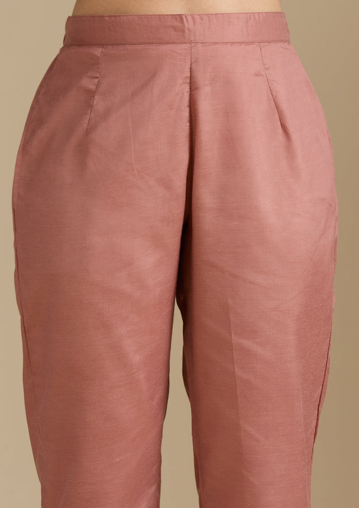 Rust Threadwork Chanderi Readymade Salwar Suit-Koskii