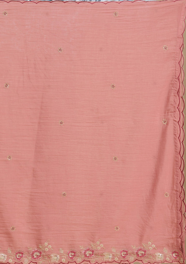 Rust Threadwork Chanderi Readymade Salwar Suit-Koskii