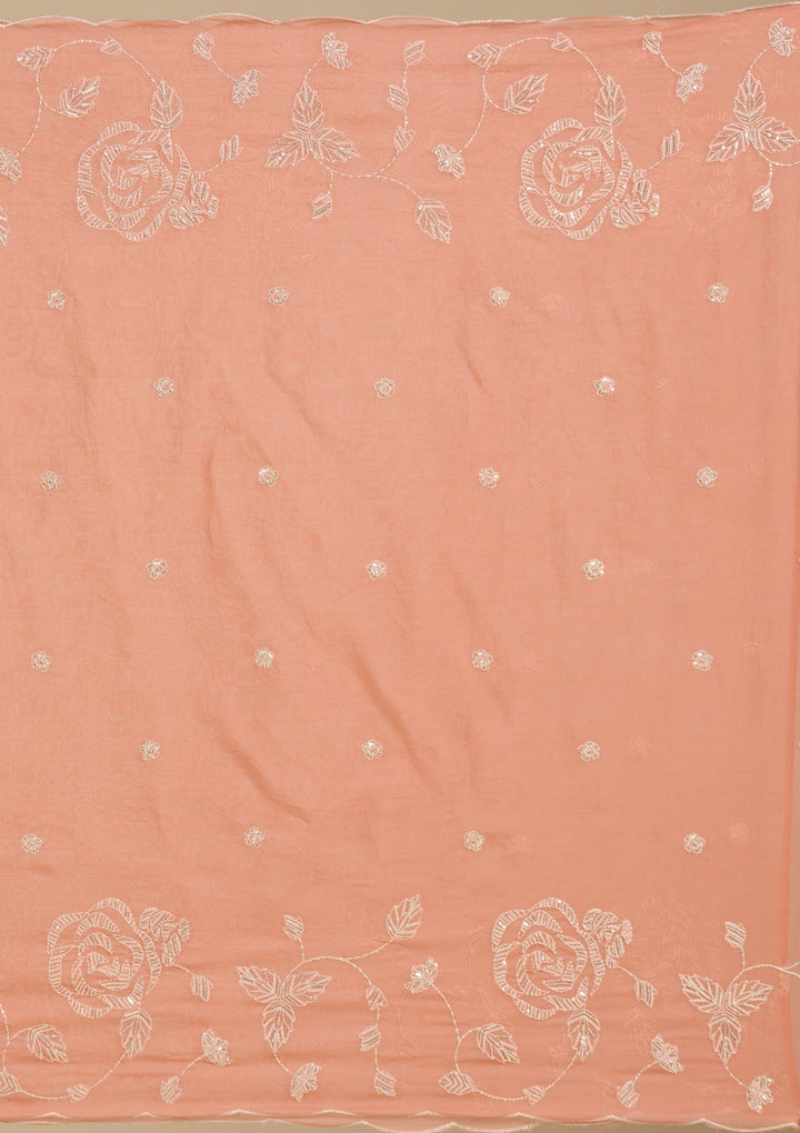 Light Orange Zardozi (Gold) Organza Readymade Salwar Suit-Koskii
