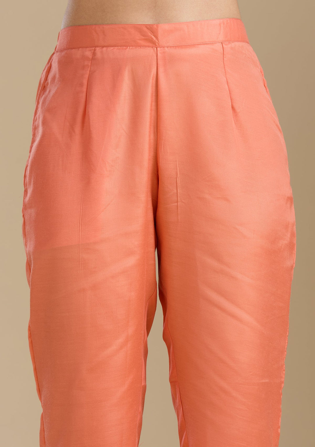 Light Orange Zardozi (Gold) Organza Readymade Salwar Suit-Koskii