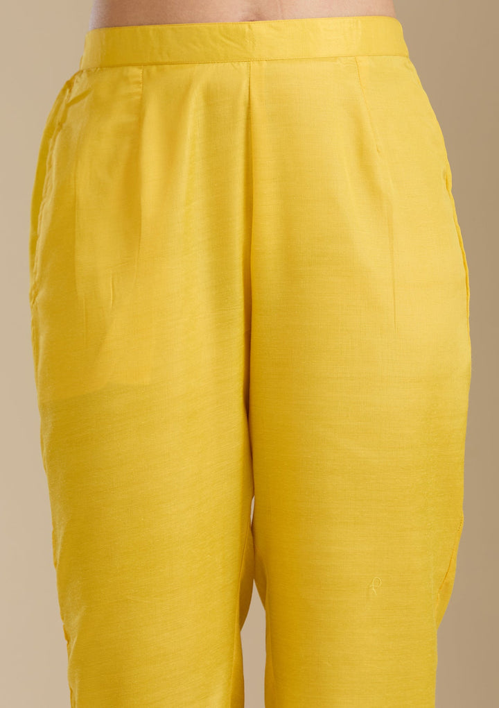 Mustard Yellow Zardozi (Gold) Organza Readymade Salwar Suit-Koskii