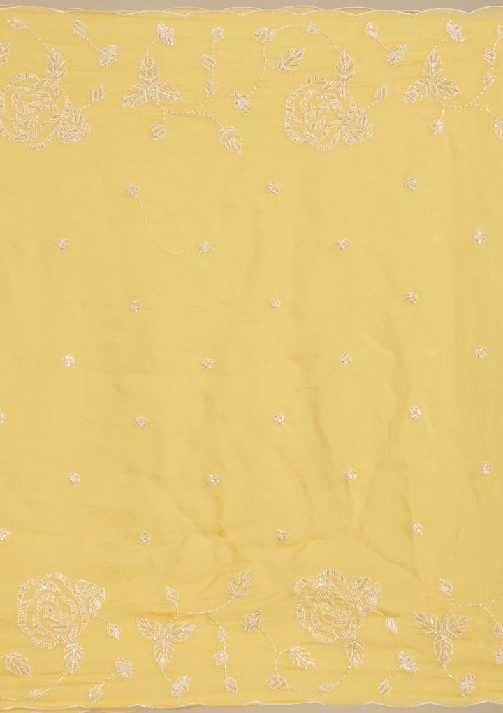 Mustard Yellow Zardozi (Gold) Organza Readymade Salwar Suit-Koskii
