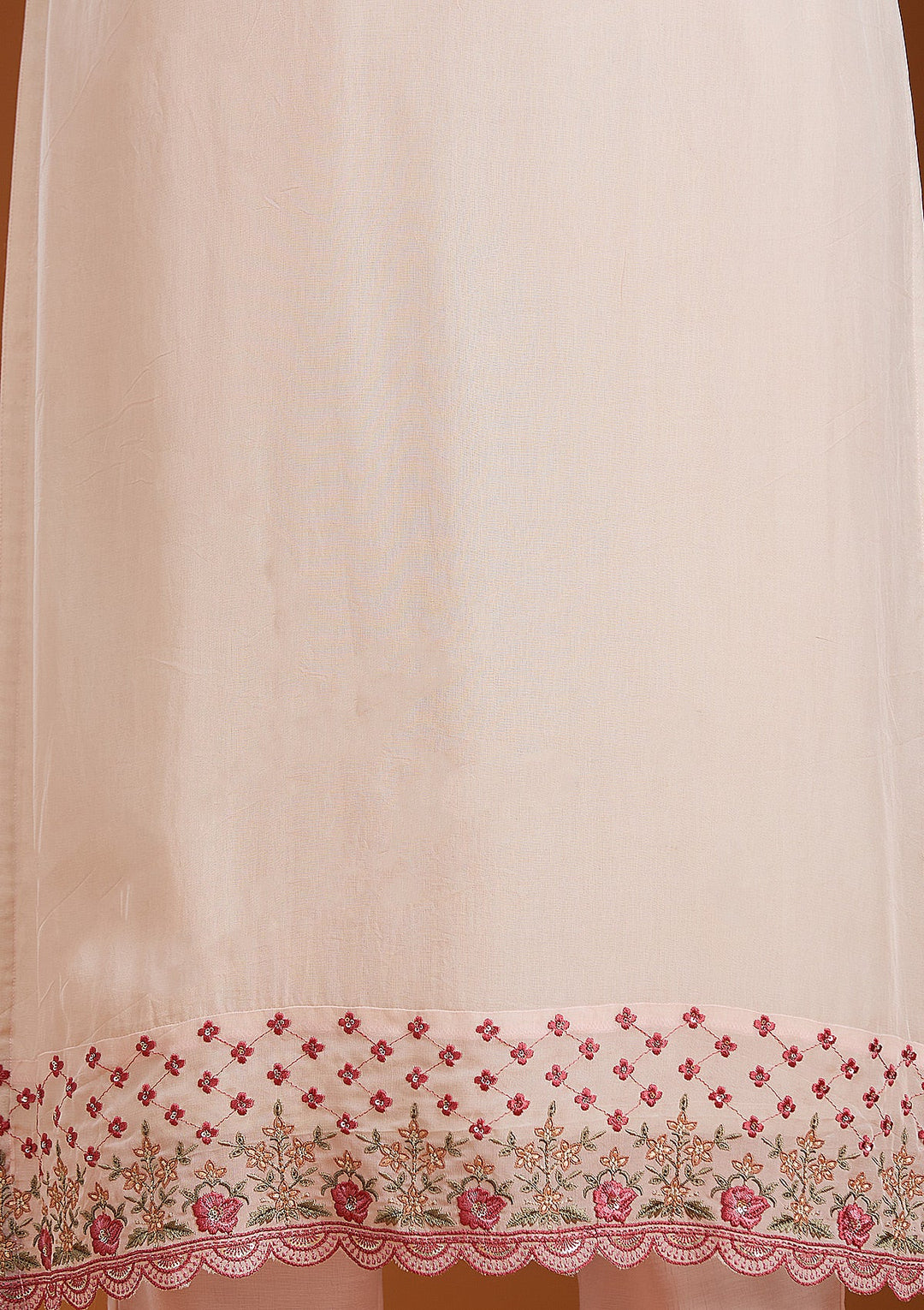 Beige Threadwork Organza Readymade Salwar Suit_koskii