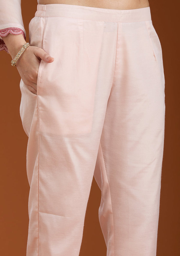 Beige Threadwork Organza Readymade Salwar Suit_koskii