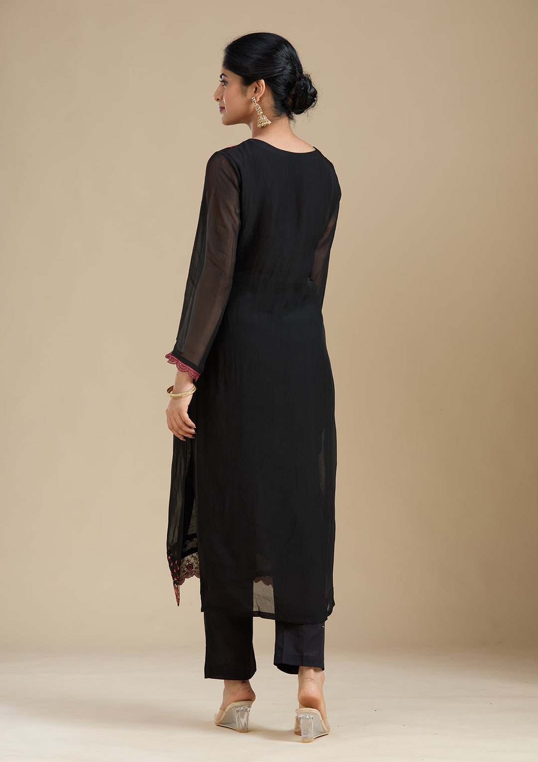 Black Threadwork Organza Readymade Salwar Suit-Koskii