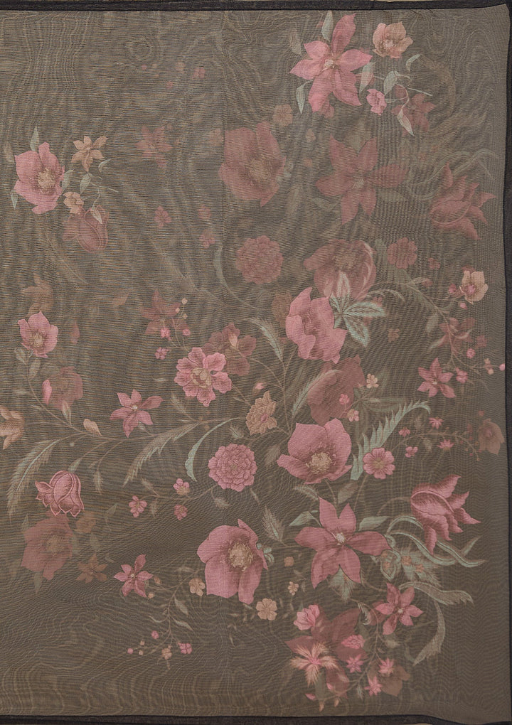 Black Threadwork Organza Readymade Salwar Suit-Koskii