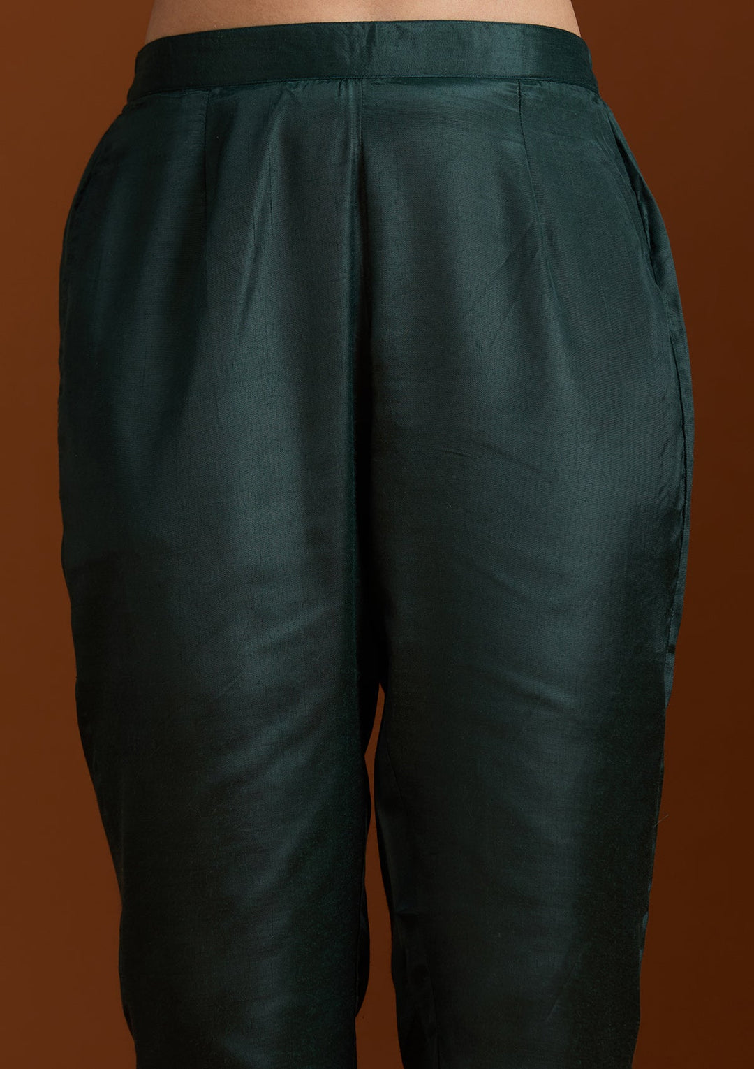 Bottle Green Threadwork Organza Readymade Salwar Suit-Koskii