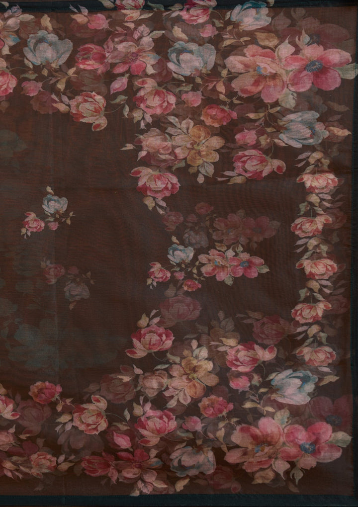 Bottle Green Threadwork Organza Readymade Salwar Suit-Koskii