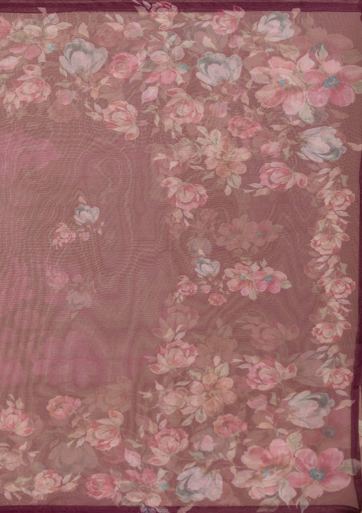 Wine Threadwork Organza Readymade Salwar Suit-Koskii