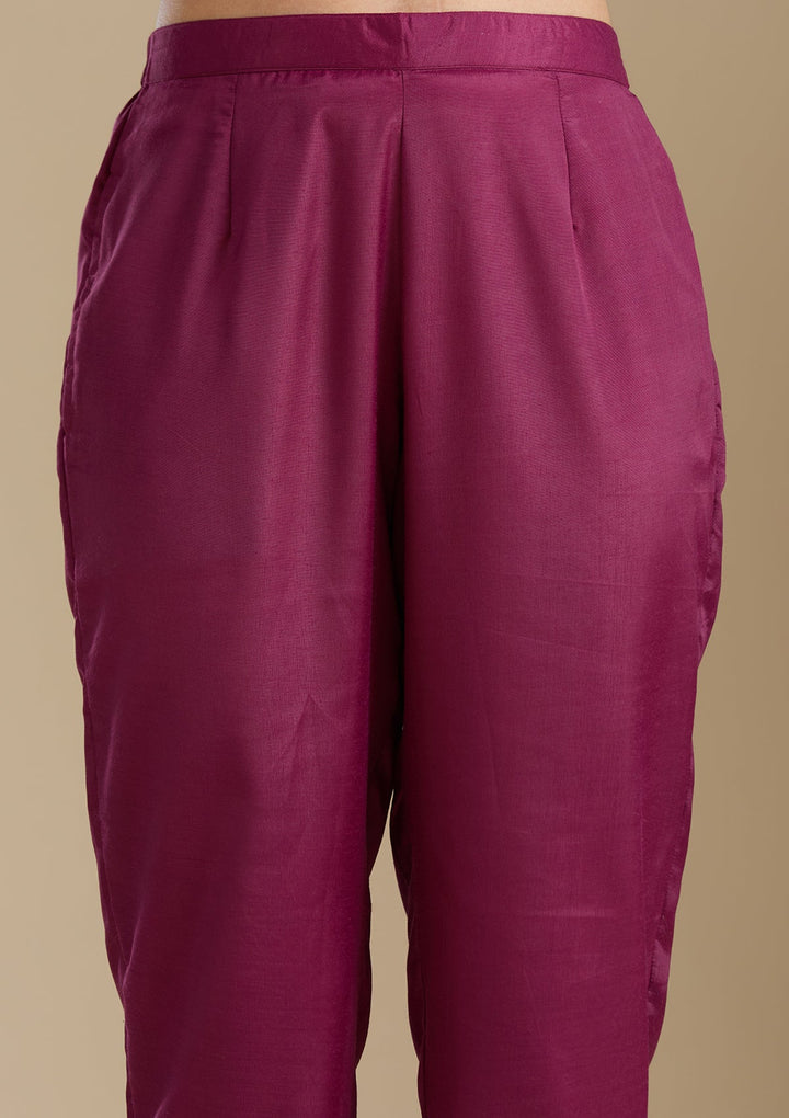 Wine Threadwork Organza Readymade Salwar Suit-Koskii