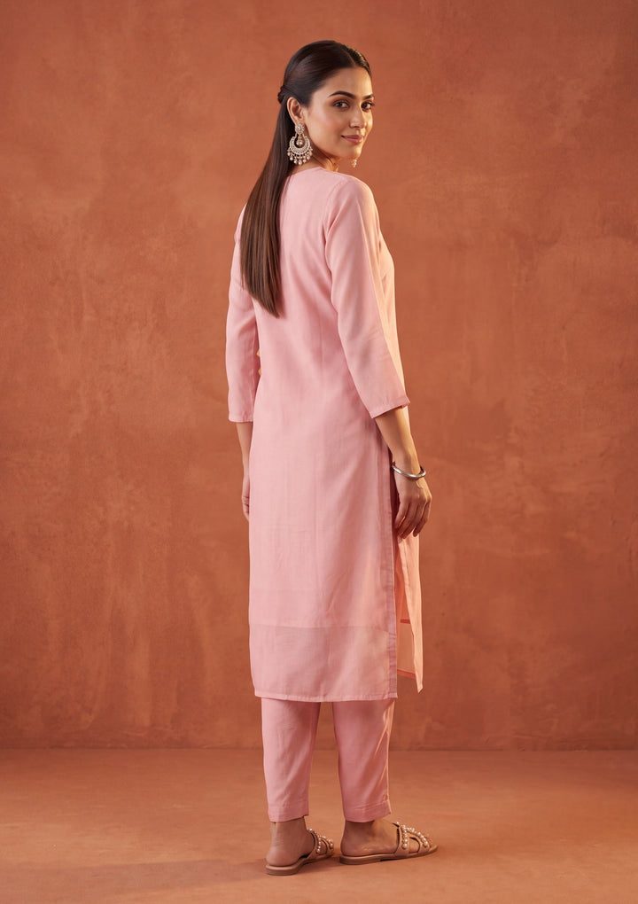 Light Peach Zariwork (Silver) Silk Readymade Salwar Suit