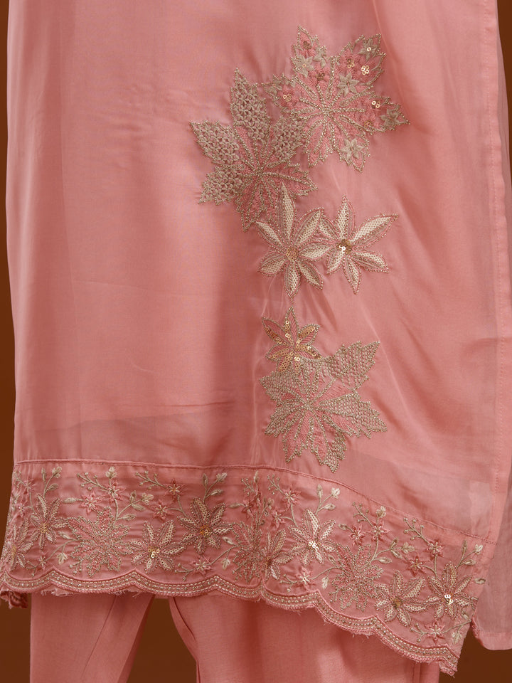 Light Peach Zariwork (Silver) Silk Readymade Salwar Suit