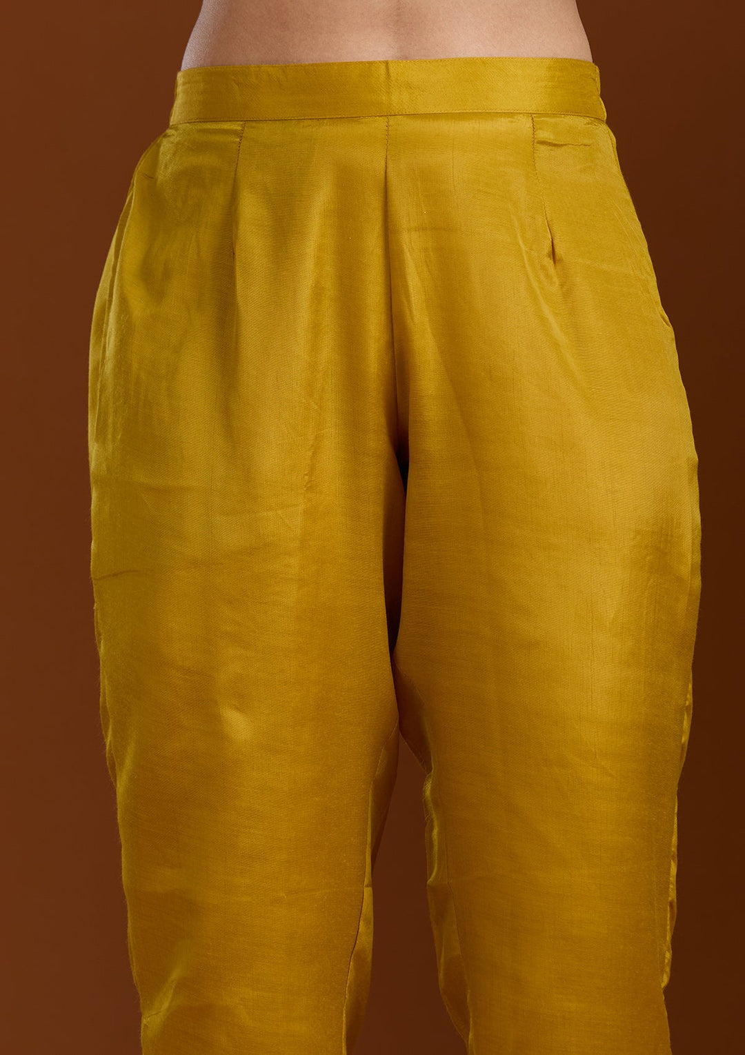 Mustard Yellow Zardozi (Gold) Organza Readymade Salwar Suit-Koskii