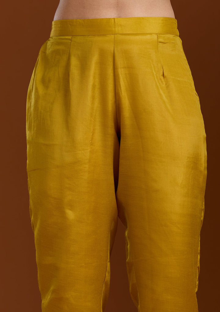 Mustard Yellow Zardozi (Gold) Organza Readymade Salwar Suit-Koskii