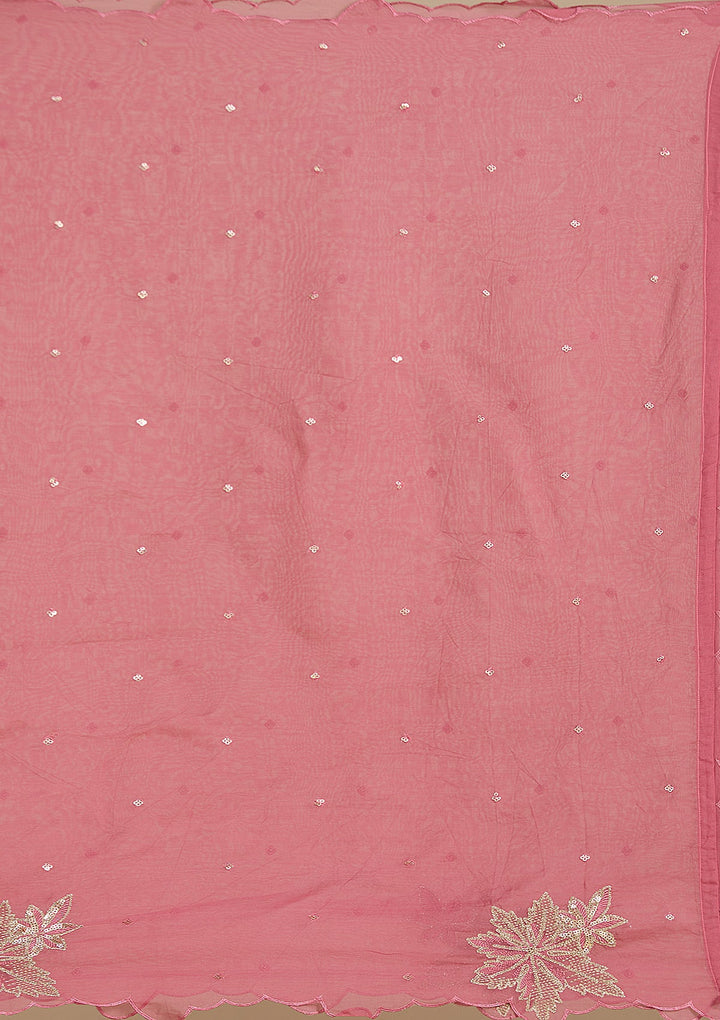 Peach Zardozi (Gold) Organza Readymade Salwar Suit-Koskii