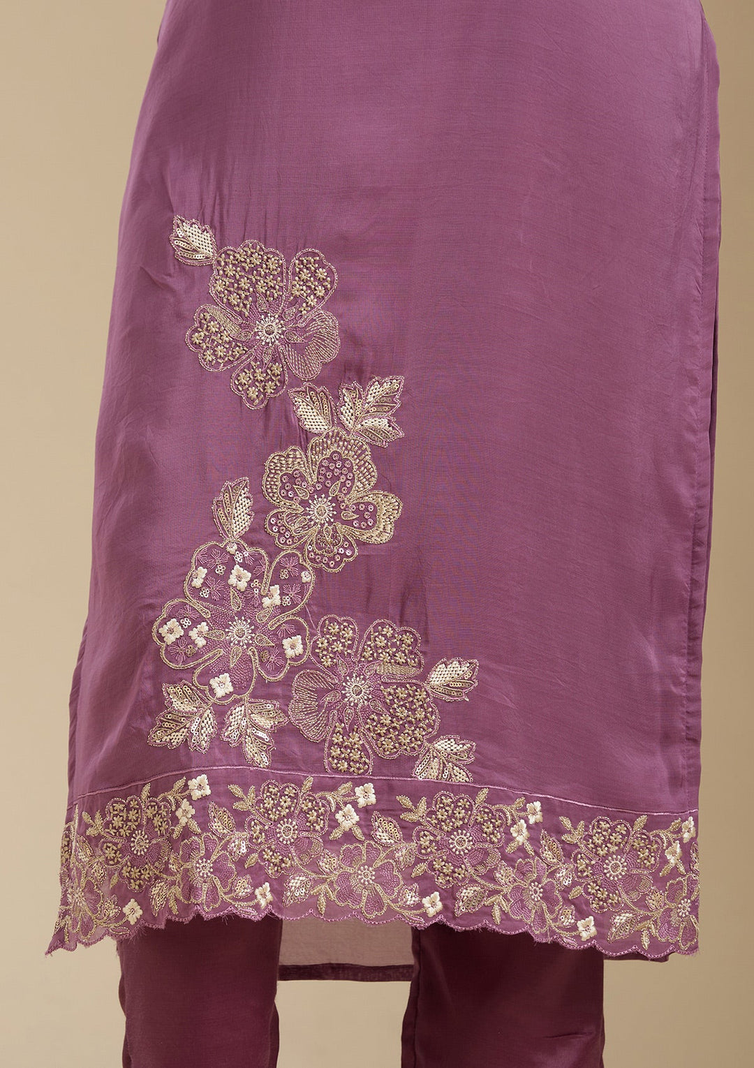 Purple Zardozi (Gold) Organza Readymade Salwar Suit-Koskii