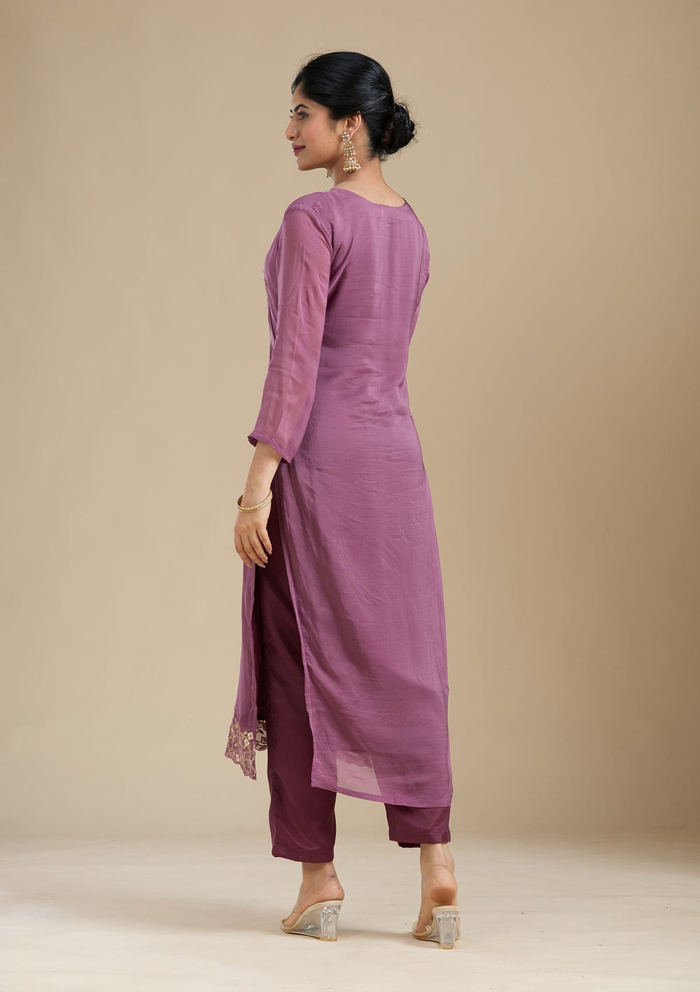 Purple Zardozi (Gold) Organza Readymade Salwar Suit-Koskii